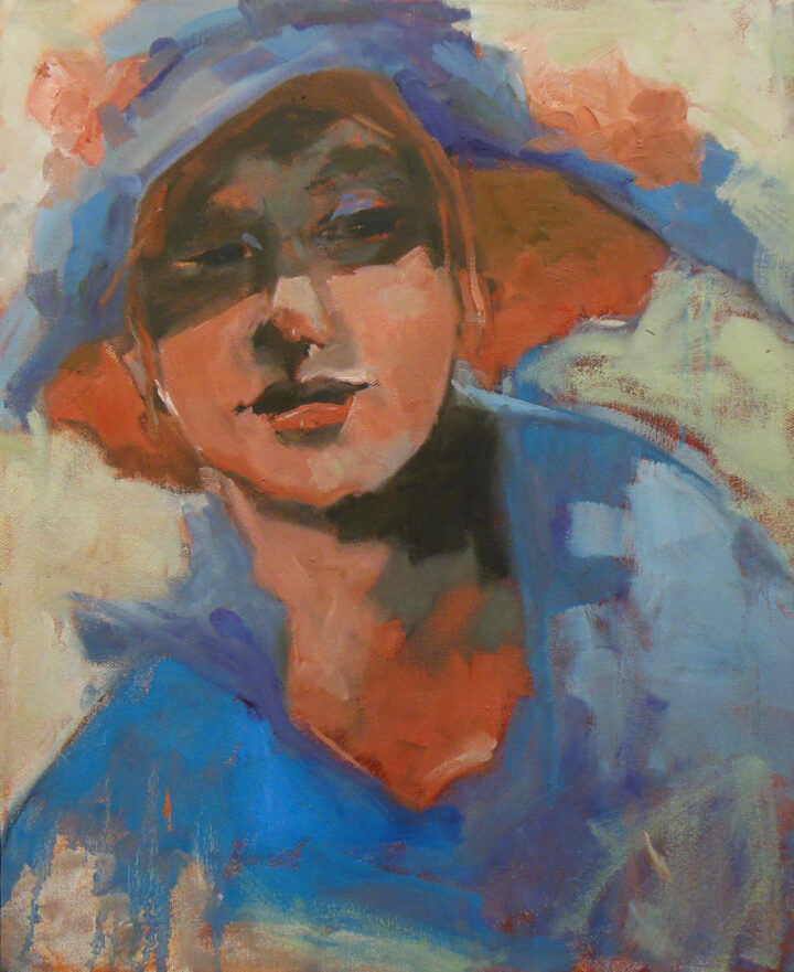Blue Hat by Corinne Galla Oil on canvas