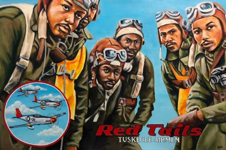 Thea McElvey - Tuskegee Airmen, Red Tails - Acrylic on Canvas 24” x 36” $400