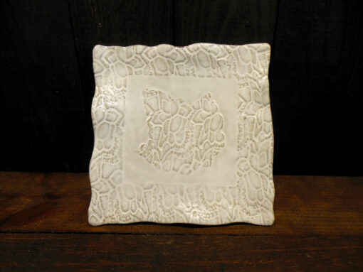 White Pattern Square Tray by Nellie Ralat Front