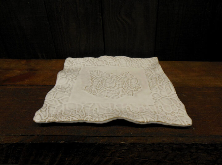 White Pattern Square Tray by Nellie Ralat Side