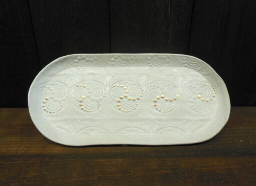Large Oval White and Gold Platter by Andrea Faye front