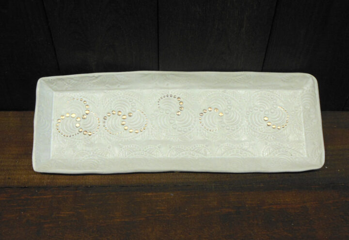 Large Rectangular White and Gold Platter by Andrea Faye front