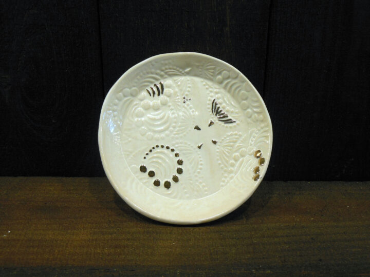 Small Round Dish Gold and White by Andrea Faye front