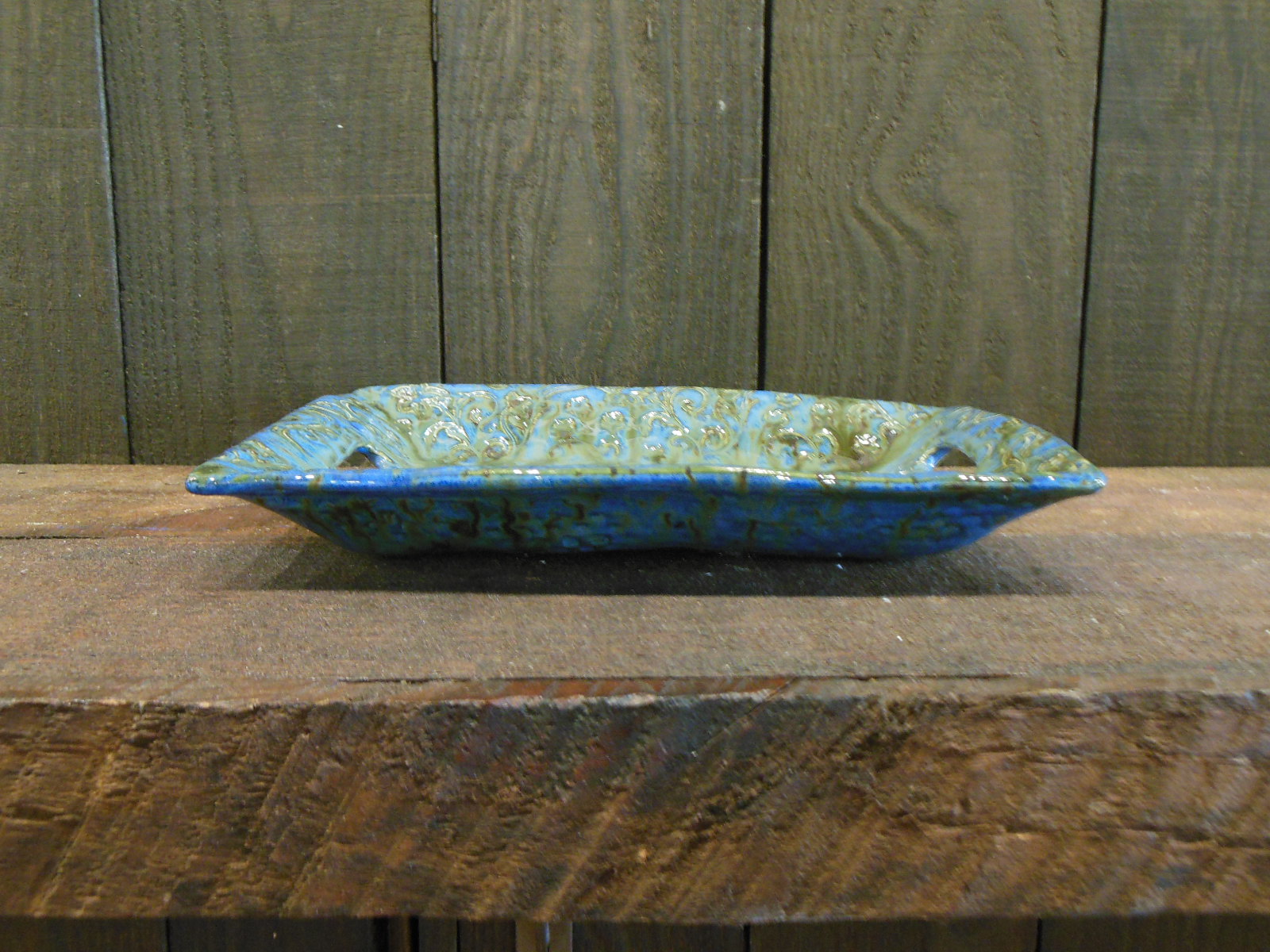 Square blue green platter by Andrea Faye side