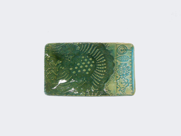 Rectangular Green Tray with Three Patterns by Nellie Ralat