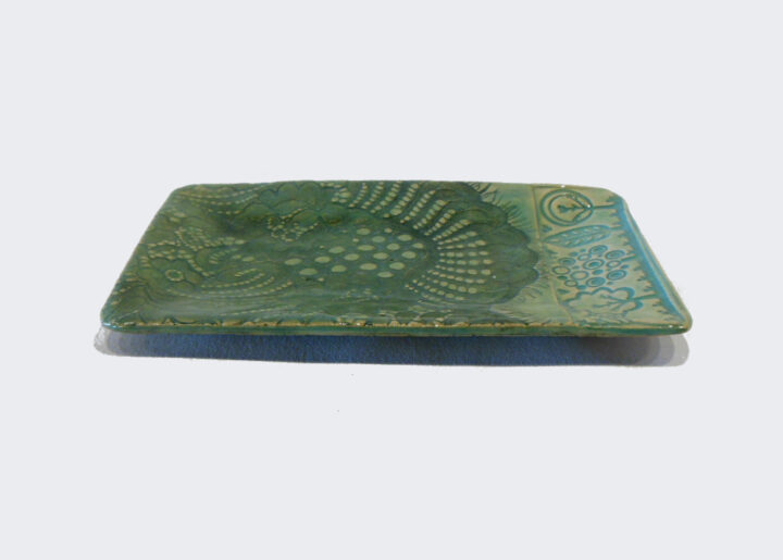 Rectangular Green Tray with Three Patterns by Nellie Ralat side