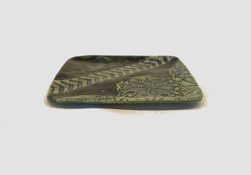 Square tray laced with Dark and light green by Nellie Ralat side