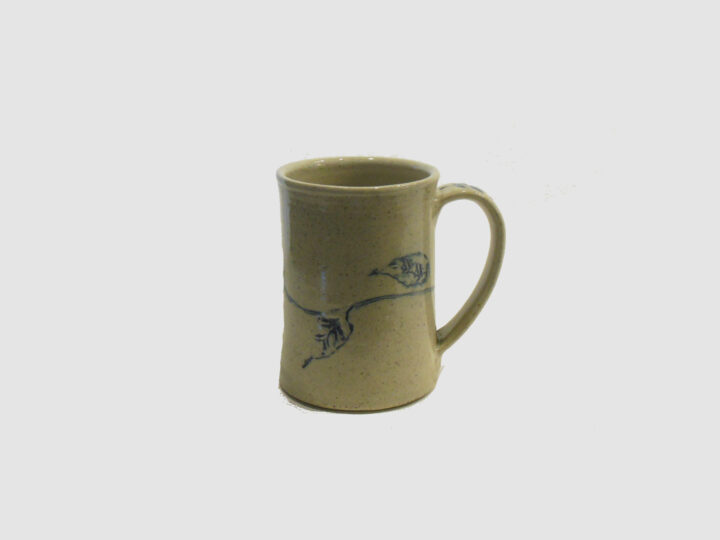 White Mug with Blue Vine by Allen Gee Front
