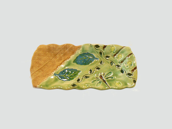 Rectangular Tray with Leaves and Dragonfly by Nellie Ralat Front