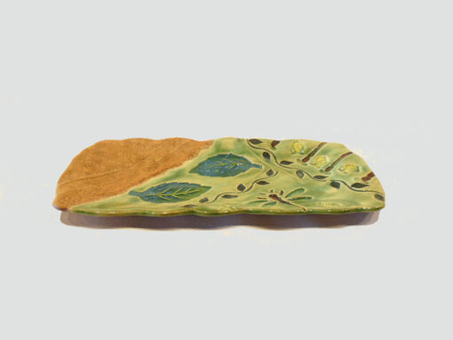 Rectangular Tray with Leaves and Dragonfly by Nellie Ralat Side