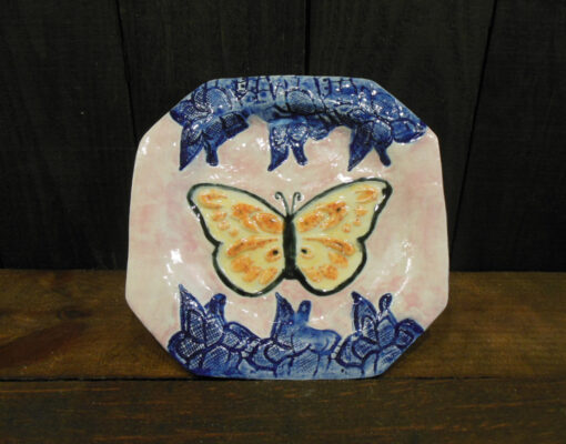Octagonal Multicolored Butterfly Tray by Nellie Ralat Front