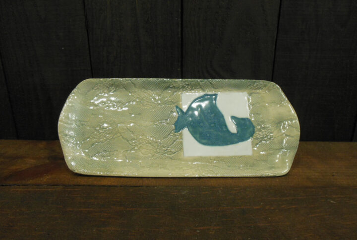Rectangular Green Tea Tray with Blue Duck by Nellie Ralat Front