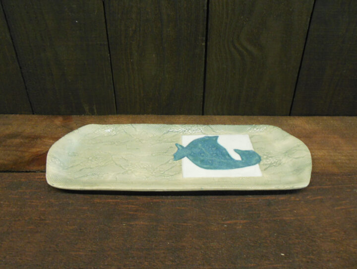 Rectangular Green Tea Tray with Blue Duck by Nellie Ralat Side