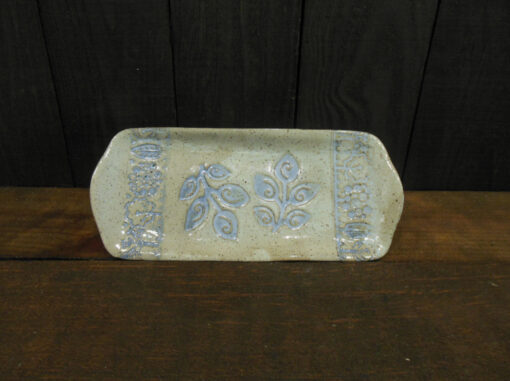 Rectangular Speckled Tray with Blue Plants by Nellie Ralat front