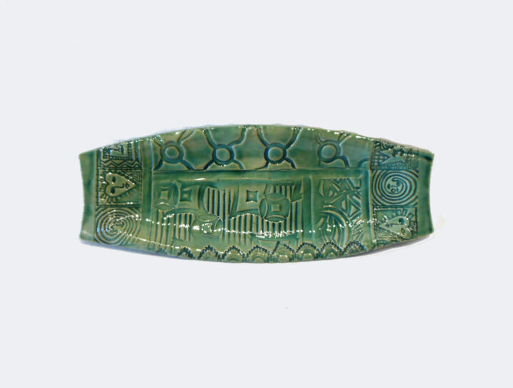 Viridian Green Rectangular Tray with Patterns by Nellie Ralat