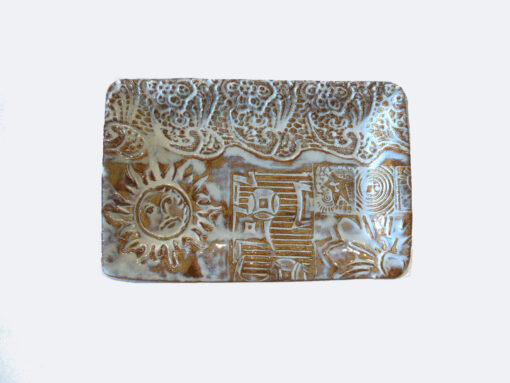 White and Gold Tray with Sun and Symbols by Nellie Ralat