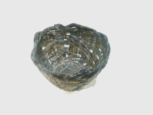 Blue and Gray Round Basket by Janet McGregor Dunn top