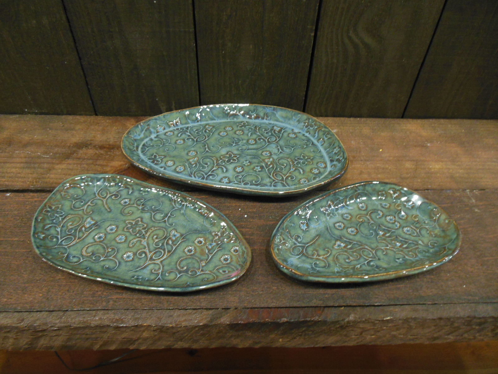 Set of 3 Emerald Green Abstract Shape trays by Andrea Faye top