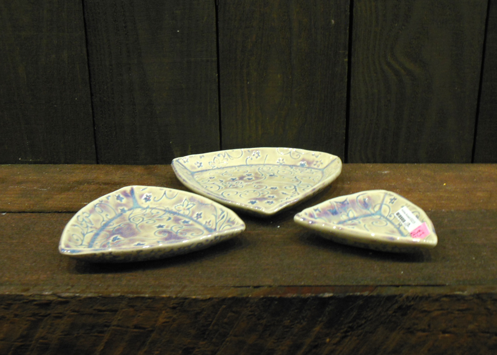 Set of 3 Triangle Trays Beige and Violet by Andrea Faye side
