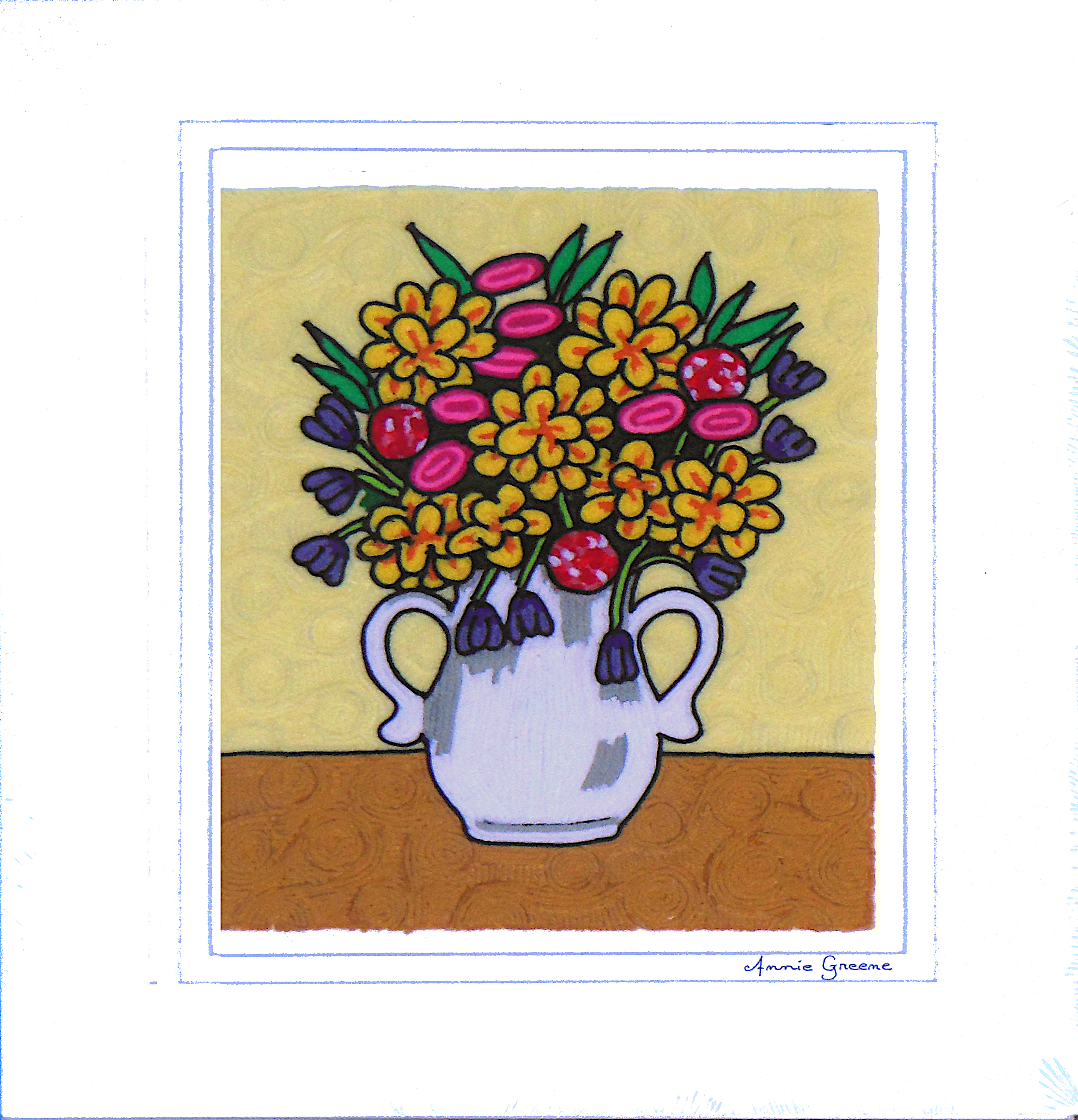 Bouquet of Pansies, Tulips and Zinnias by Annie Greene