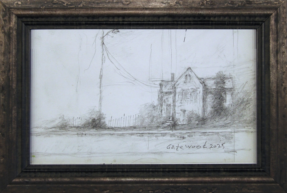 Drawing of House on the Right with light pole by Charles Gatewood